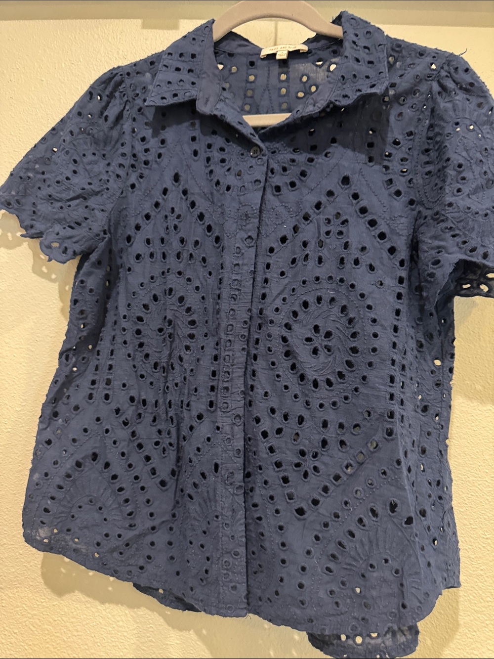 Skies Are Blue Navy Eyelet Button-Down Short Sleeve Shirt